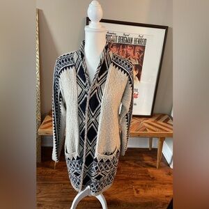 Lucky Brand Navy and Cream Aztec Long Cardigan